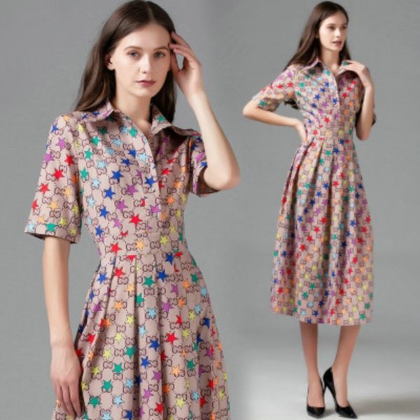 

new 2020 fashion women's color star print short sleeve mid-length dress -xxl ing, White;black