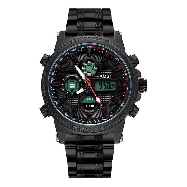 

amst 2019 новых людей наручные часы цифровой двойной дисплей часы мужской многофункциональный кварцевые часы 50m водонепроницаемый хронограф, Slivery;brown