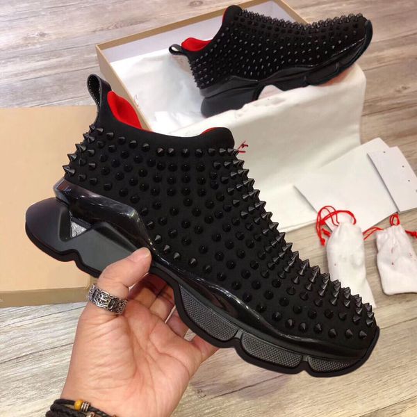 

fashion luxury red bottom men women casual spikes rivets rhinestone shoes low walking shoes sneakers chaussures de sport slip on, Black