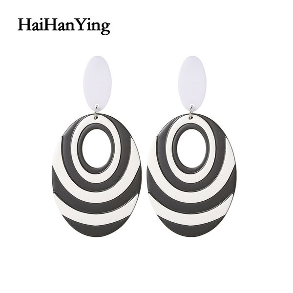 

black and white lines acrylic women's earrings exaggerated oversized geometric drop earrings charm jewelry, Silver