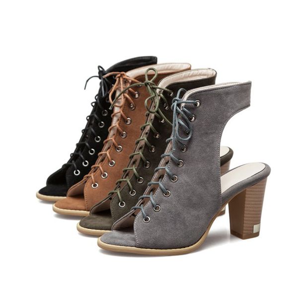 

lace-up sandals women's fashion summer sandals 2020 new summer women's casual high heels square heel open-toe womenshoes, Black