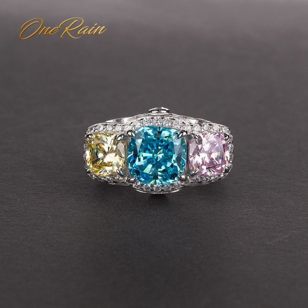 OneRain Vintage% 100 925 Gümüş Aquamarine Safir sitrin elmas taşlı Düğün Nişan Kadın Erkek Yüzük Takı CJ191205