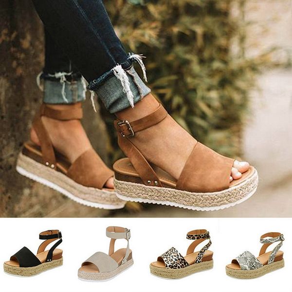 

summer women platform sandals buckle strap espadrille gladiator casual open toe fish mouth shoes, Black