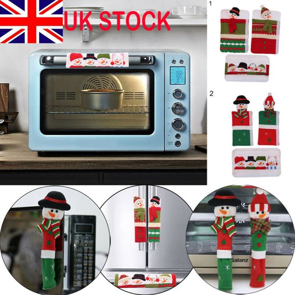 

3pcs santa microwave oven refrigerator cover handle gloves christmas decor uk