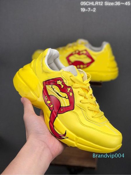 

2019 rhyton sneaker mens designer shoes with strawberry wave mouth tiger print luxury vintage trainer women designer shoes t16, Black