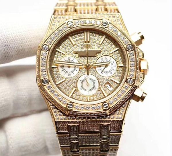 

3a men's luxury quartz timing movement.royal oak series 26320 st. vk quartz timing movement.f dial.imported austrian water drill, Slivery;brown