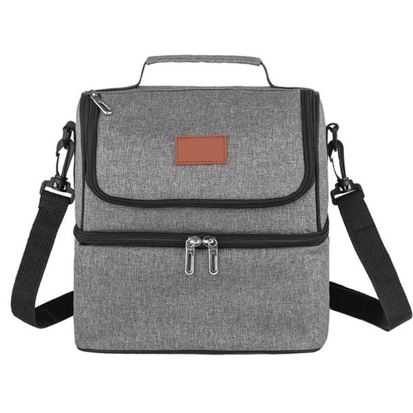 

cooler wear resistant storage double-deck thermal insulated lunch bag detachable strap multipurpose durable oxford cloth, Blue;pink