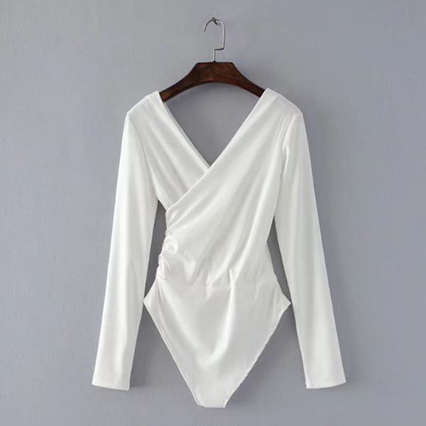 

long sleeve bodysuit women backless jumpsuits black white solid color body bodysuits femme monos cortos de mujer 2019
