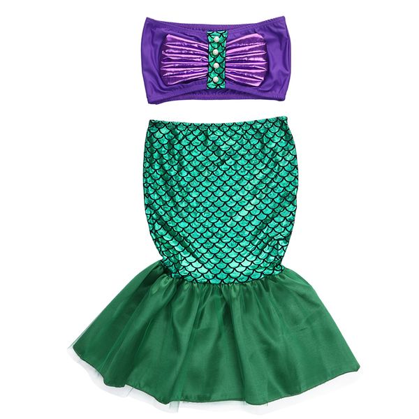 

2-7y toddler kids baby girl mermaid swimsuit two pieces suit crop fishtail cartoon swimwear beachwear bathing suit