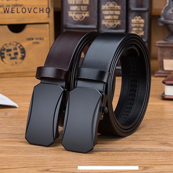 

welovcho men's belt cow leather belts brand fahsion automatic buckle black genuine leather belts for men 3.8cm width e4257-37, Black;brown