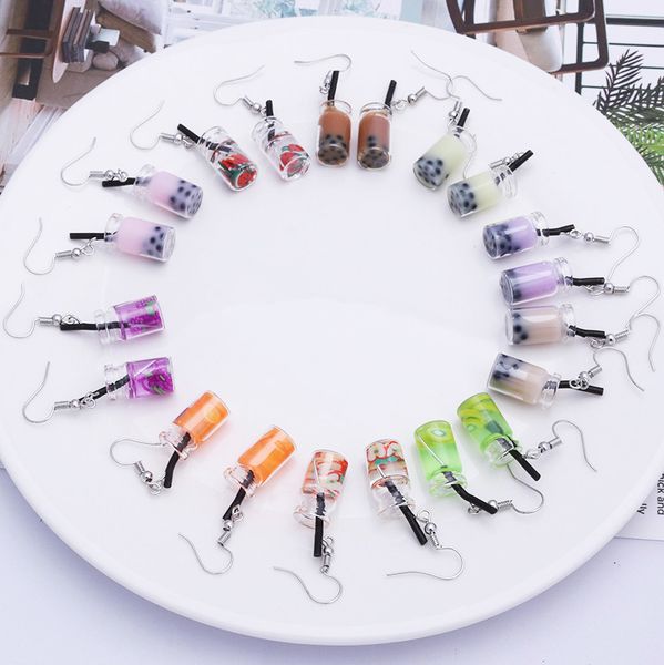 

es642 new pearl milk tea fruit creative personality drop earrings japanese korean fun ear hook small earrings for women female, Silver