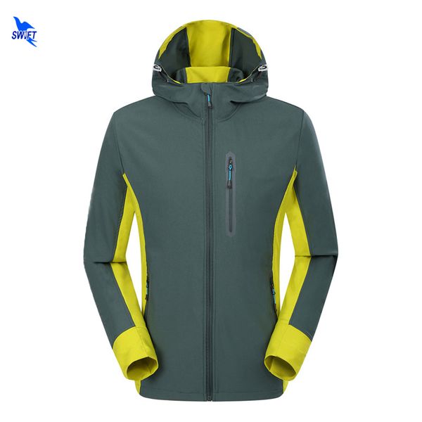 

spring men's quick dry hiking jacket outdoor camping waterproof single layer running hoodies trekking cycling hooded clothing, Blue;black