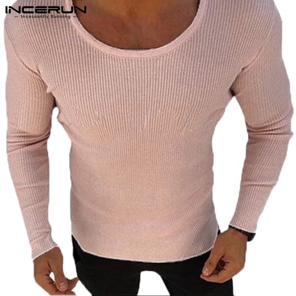 

incerun fashion men sweaters long sleeve autumn winter male clothes muscle tee slim fitness joggers bodybuilding hombre tee, White;black