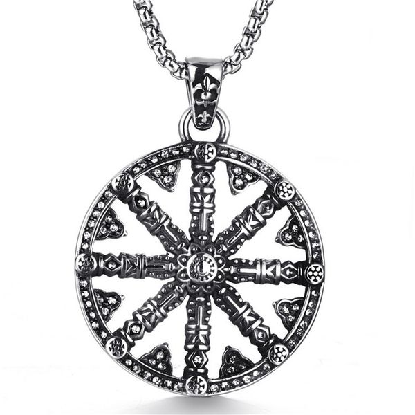 

europe and america currently available titanium steel good nie round dharma-vessel pendant retro necklace fashion men and women, Silver