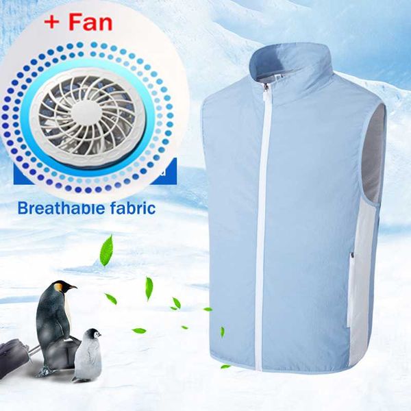 

outdoor t-shirts cooling vest usb fan air conditioned clothing cool fishing cycling tactical summer icevest men women, Gray;blue