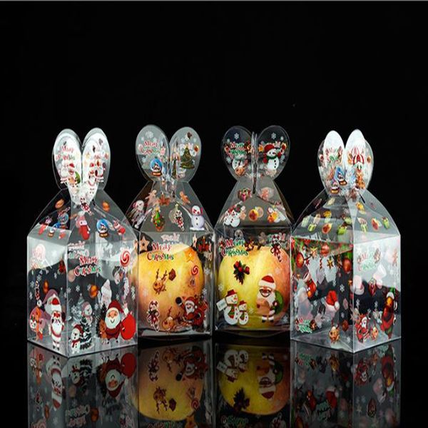 

20шт пвх прозрачная коробка конфет рождественские украшения подарочная коробка и упаковка санта-клаус снеговик лось олень конфеты яблоко кор