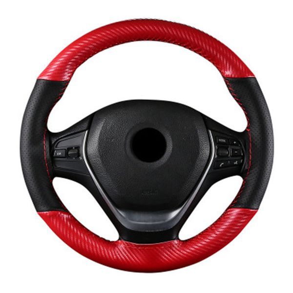 

diy car braid carbon with leather steering wheel cover hand-stitched sport auto wheels covers case universal size 15 inch 38cm