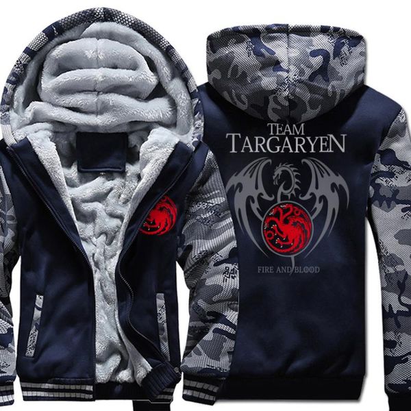 

targaryen zipper men hoodie 2019 зимние теплые флисовые толстовки мужские толстые пальто плюс размер куртки, Black