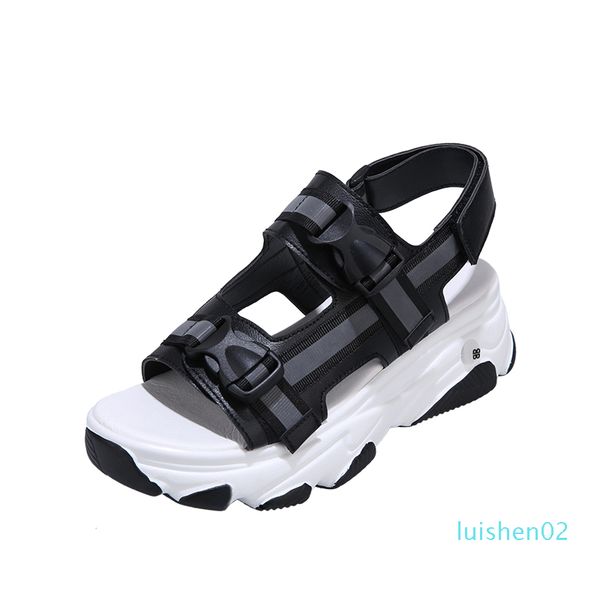 

summer women platform chunky sandals woman casual block heel shoes hook loop fashion white wedges gladiator beach sandal l02, Black
