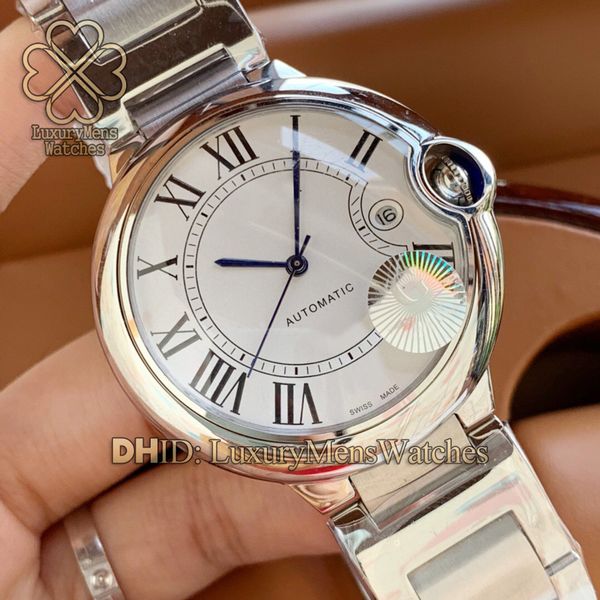 

luxury mens watches 316l stainless steel 8215 automatic movement calendar display silver steel strap black leather 42mm watch reloj de lujo, Slivery;brown