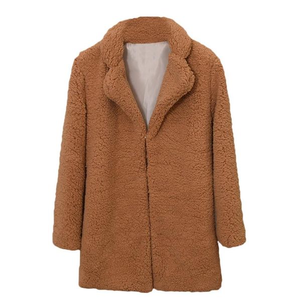 

women's fur & faux chamsgend 2021 women coat winter solid color long sleeve coats casual notch collar turn-down no8, Black