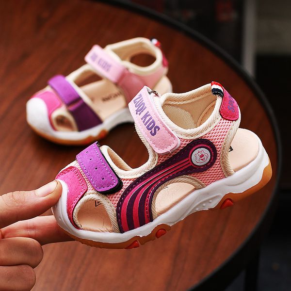 

summer 2020 new korean children's sports sandals boys soft bottom baotou beach shoes girls casual sandals, Black;red