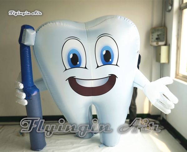 Publicidade personalizada modelo de dente inflável branco 2 m/3 m de altura explodir balão dental masculino com uma escova de dentes para eventos