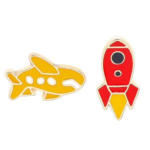 

cute cartoon brooch pin yellow plane and red rocket kid's favorite gift denim dress dress hat adornment ccan be customized, Gray