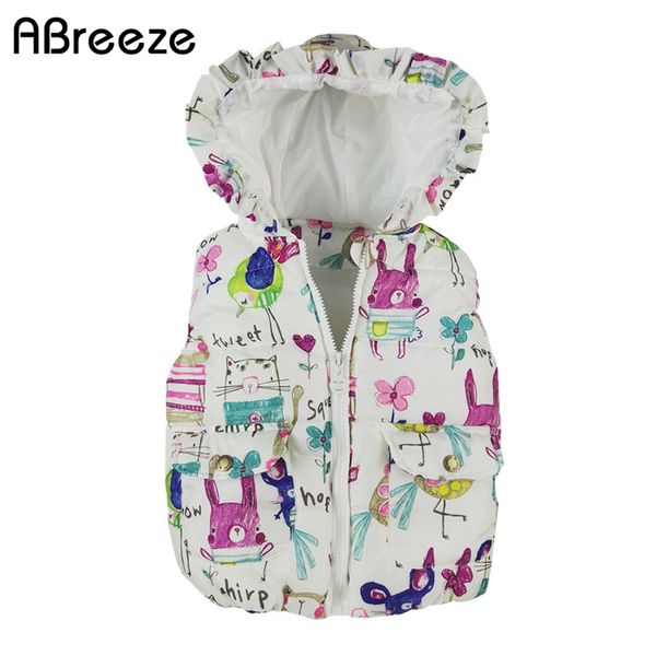 

autumn winter children clothes new girls outerwear&coats animal graffiti hooded girls vest jackets baby girl warm waistcoat, Blue