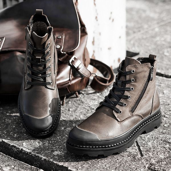 

motorcycle retro genuine leather riding boots martin shoes size 38-47