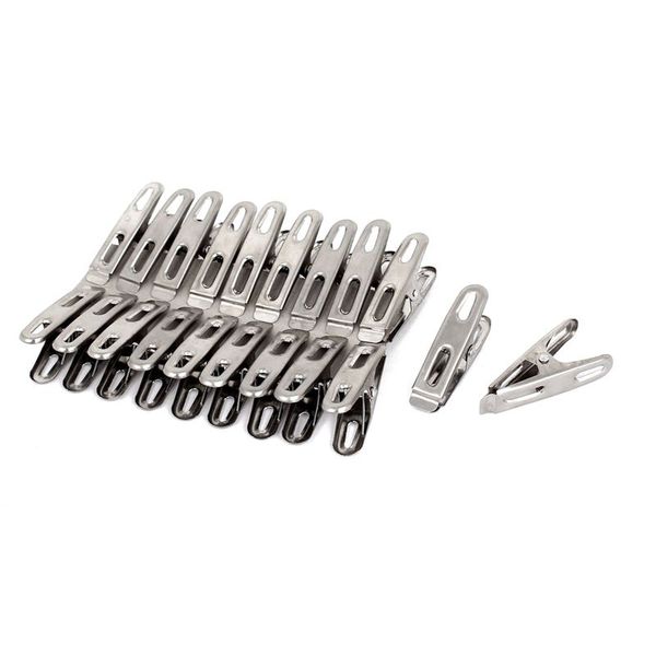

20x stainless steel spring loaded hanging clothes clips pegs pins silver