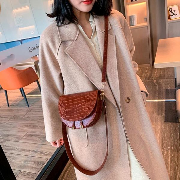 

crocodile pattern bags for women pu crossbody bags casual wild half round messenger bag luxury handbags torebki damskie #t2g
