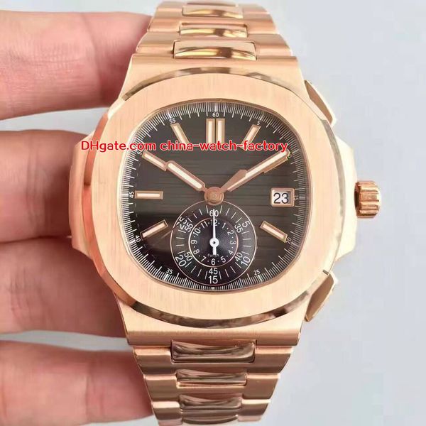 

items 40.5mm nautilus 5980/1r-001 18k rose gold chronograph cal.7750 ch 28-520 c movement automatic mens watch watches, Slivery;brown