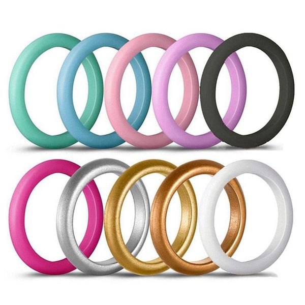 

silicone wedding ring,silicone wedding band for women various colors,10 pack 3mm wide, Golden;silver
