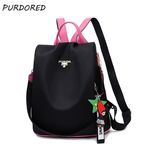 

purdored 1 pc women solid backpack anti theft waterproof oxford travel shoulder bag for school teenagers girls mochila mujer