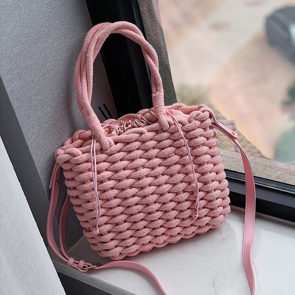 

2019 new straw bag summer vacation beach bag japan style retro shoulder female basket hollow out woven handbag