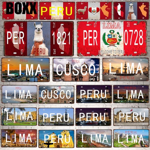 

30x15cm peru national flag lima cusco city travel souvenir alpaca vintage metal sign bar wall home shop decor