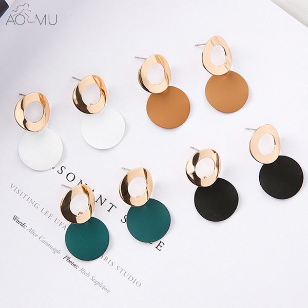 

aomu japan korea fashion simple gold metal arc round geometric drop earrings hollow circle velvet woman girl ear accessories, Silver