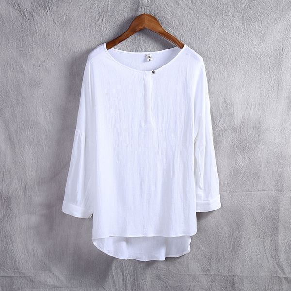 

chinese-style men's wear solid color flax three-quarter-length sleeve men's t-shirt, White;black