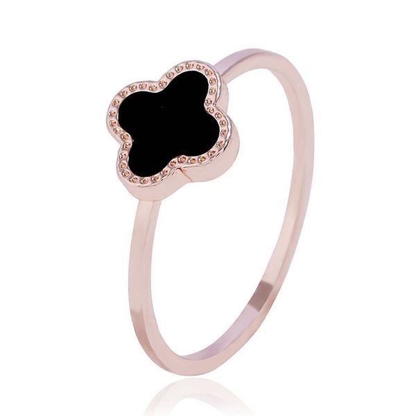 

fashionable and simple four leaf clover rings 18k rose gold black plating fashion rings #16 #17 #18, Silver