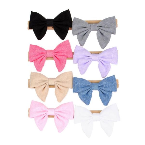 

16pcs/lot bow baby headband fabric nylon hair accessories handmade hair bow for newborn pgraphy props 8 colors hs042, Slivery;white