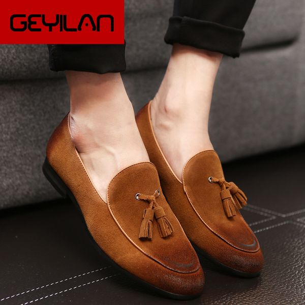 

new arrival brush color red casual loafer shoes men slip on round toe tassel boat shoes grey driving leisure 37-48, Black