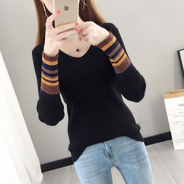 

sweater women's 2020 spring new slim fit, tight knit, autumn and winter bottom coat with long sleeves in korean version, White;black