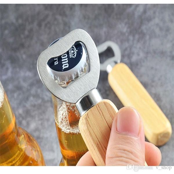 Mini Patenci Ahşap Saplı Paslanmaz Çelik Bira Şişe Açacağı Oyulmuş Pürüzsüz Kauçuk Ahşap İçecekler Cap Ev Partisi Bar Bartenders Için