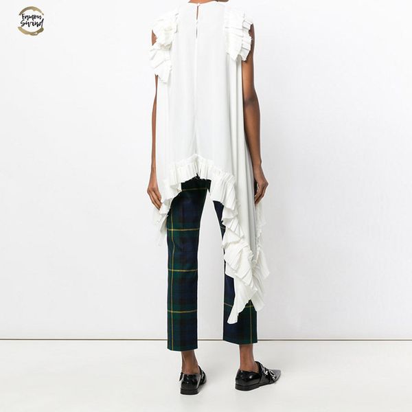 

sleeveless irregular white t shirt women clothing o neck patchwork ruffles hem girls hippie chic t shirt new ljt3008