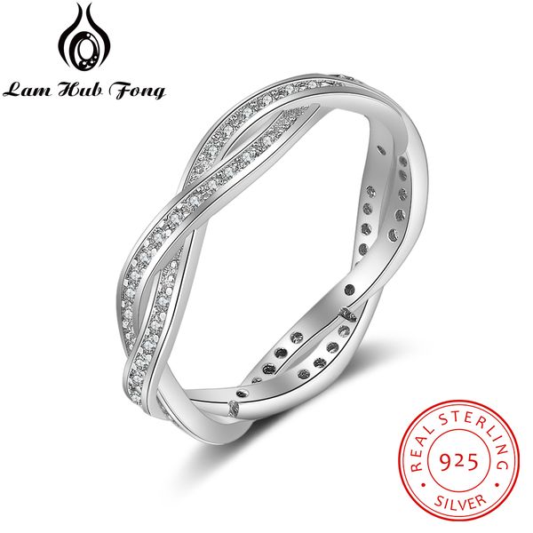 

genuine 925 sterling silver ring with cubic zirconia women twisted rings female finger ring fine jewelry (lam hub fong, Golden;silver