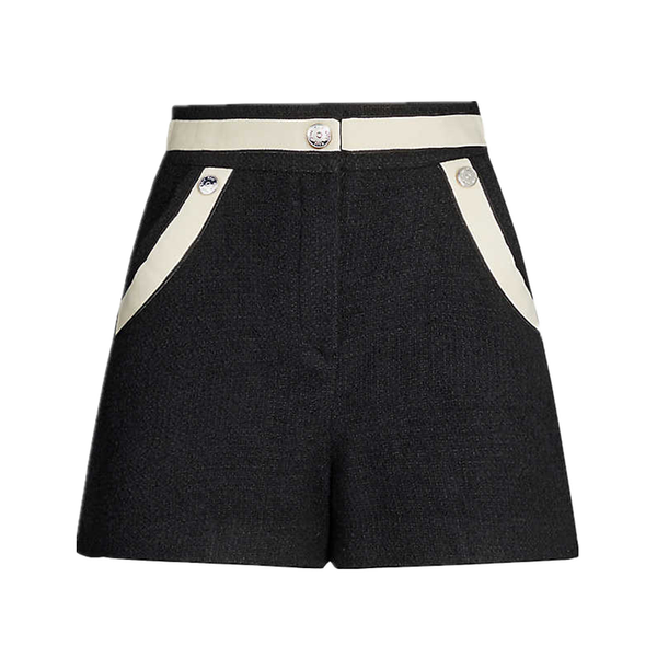 

2019 fall winter black classic contrast color tweed panelled buttons short mini women fashion shorts o1115250m, White;black