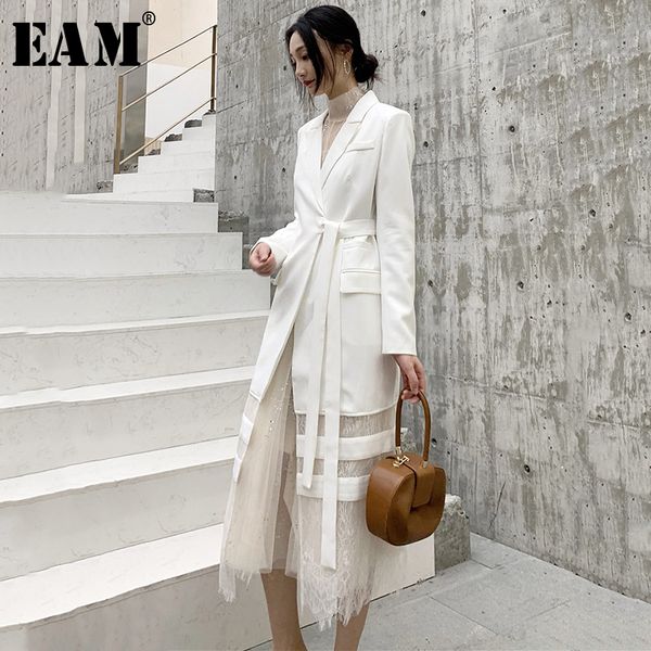 

eam] 2019 new spring autumn lapel long sleeve spliced lace pockets bandage temperament windbreaker women trench fashion jy107, Tan;black