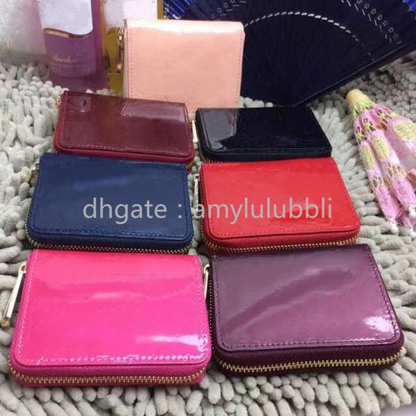

wholesale new designer patent leather shinny short wallet fashion coin purse women designer wallet classic zipper pocket, Red;black