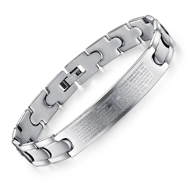 

golden cross stainless steel cross spanish bible paryer men's bracelets fashion bangles jewelry gift, Black
